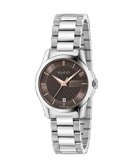 Gucci G Timeless Brown Dial Silver Steel Strap Watch For Women - YA126529 Watches Gucci   