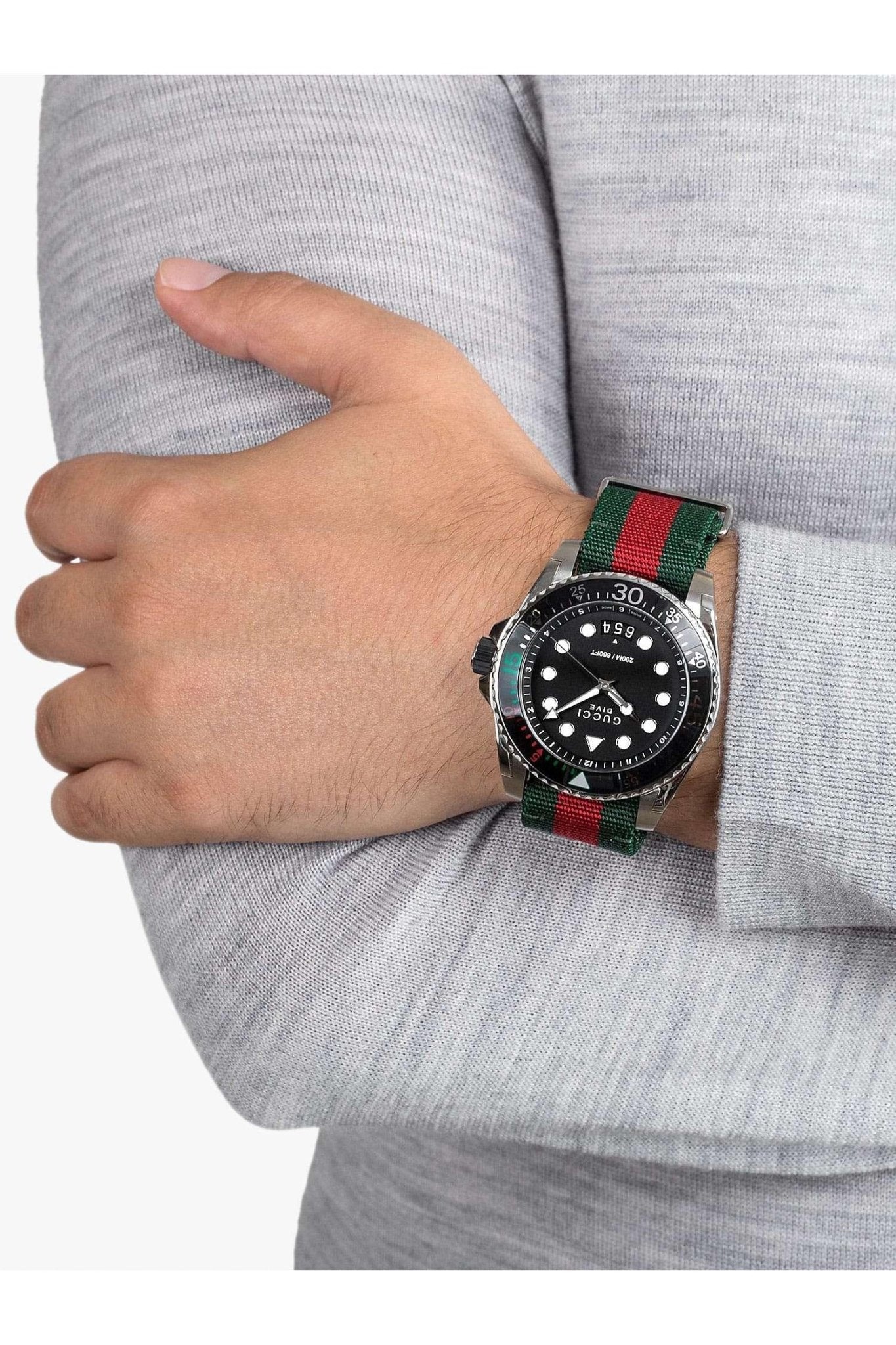 Gucci Dive Black Dial Red & Green Nylon Strap Watch For Men - YA136209 Watches Gucci   