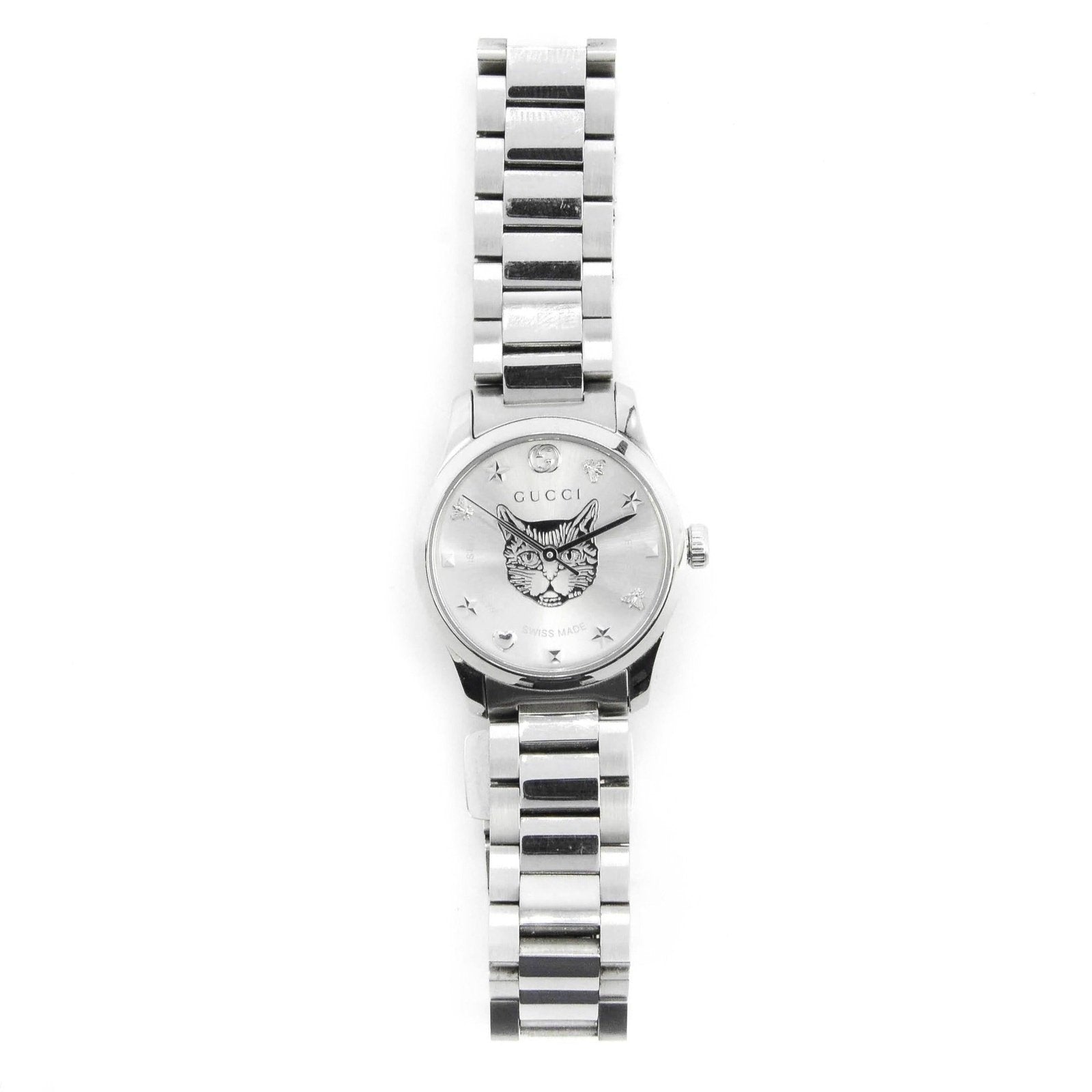 Gucci G Timeless Silver Dial Silver Steel Strap Watch For Women - YA126595 Watches Gucci   