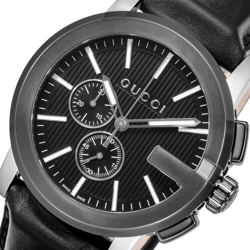 Gucci G Chrono Black Dial Black Leather Strap Watch For Men - YA101205 Watches Gucci   