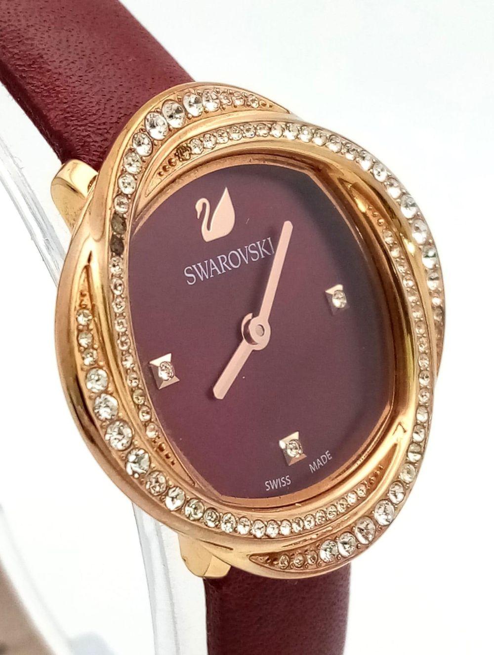 Swarovski Crystal Flower Red Dial Red Leather Strap Watch for Women - 5552780 Watches Swarovski   