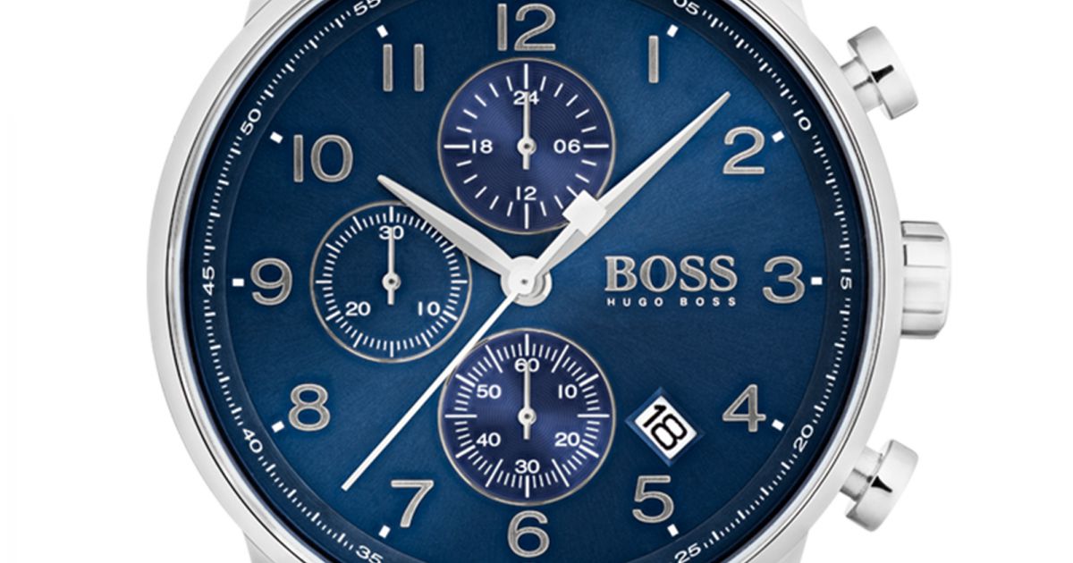 Hugo Boss Navigator Chronograph Blue Dial Silver Steel Strap Watch for Men - 1513498 Watches Hugo Boss   