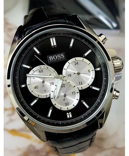 Hugo Boss Driver Black Dial Black Leather Strap Watch for Men - 1512879 Watches Hugo Boss   