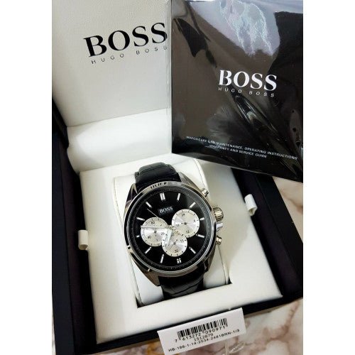 Hugo Boss Driver Black Dial Black Leather Strap Watch for Men - 1512879 Watches Hugo Boss   