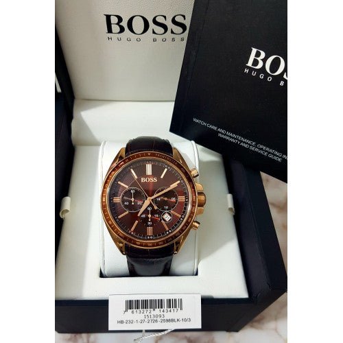 Hugo Boss Driver Sport Chronograph Brown Dial Brown Leather Strap Watch for Men - 1513093 Watches Hugo Boss   