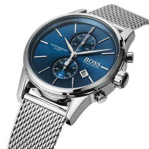 Hugo Boss Jet Blue Dial Silver Mesh Bracelet Watch for Men - 1513441 Watches Hugo Boss   