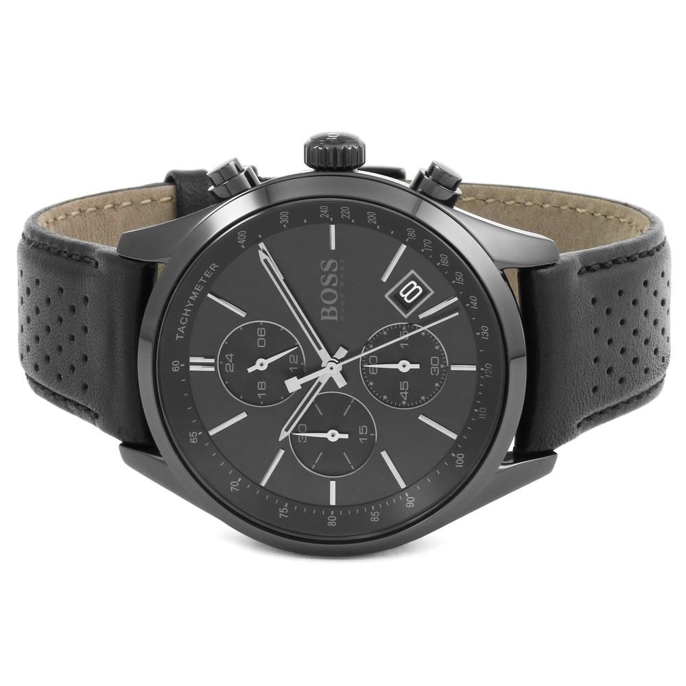 Hugo Boss Grand Prix Black Dial Black Leather Strap Watch for Men - 1513474 Watches Hugo Boss   