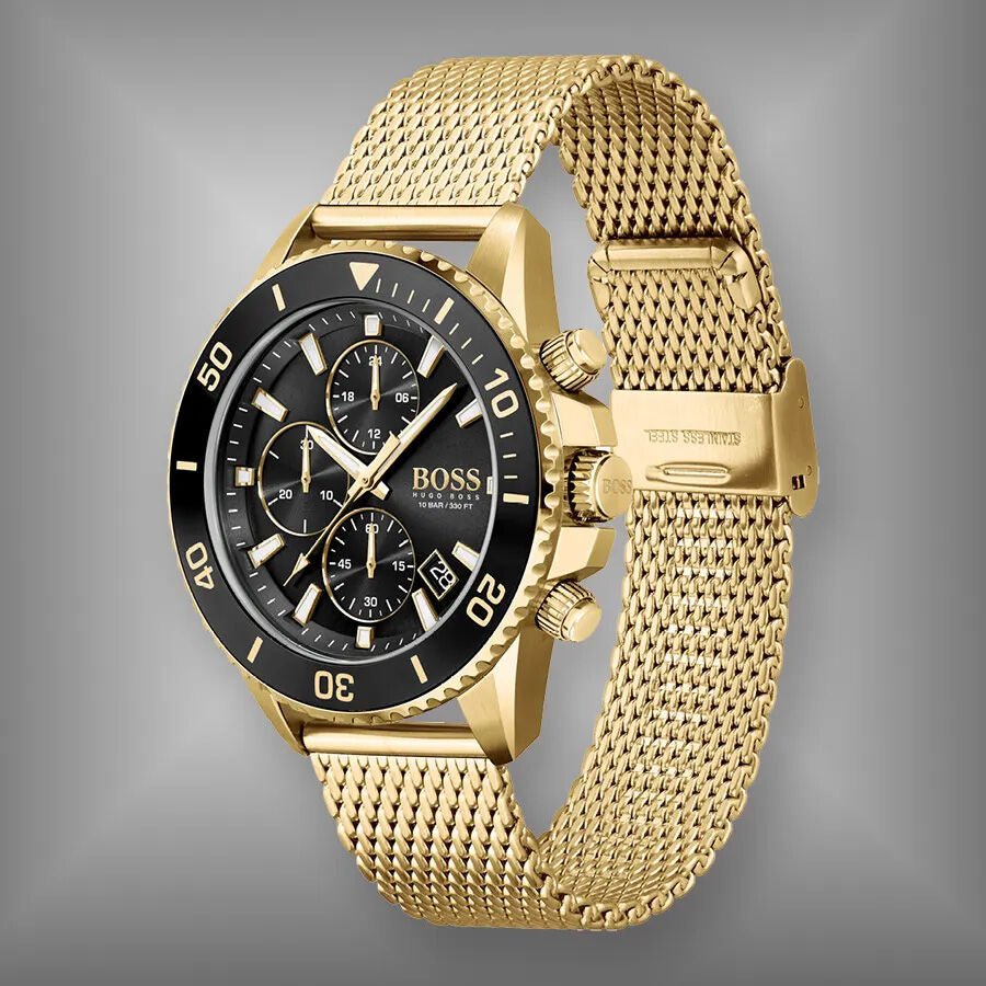 Hugo Boss Ocean Edition Black Dial Gold Mesh Bracelet Watch for Men - 1513703 Watches Hugo Boss   