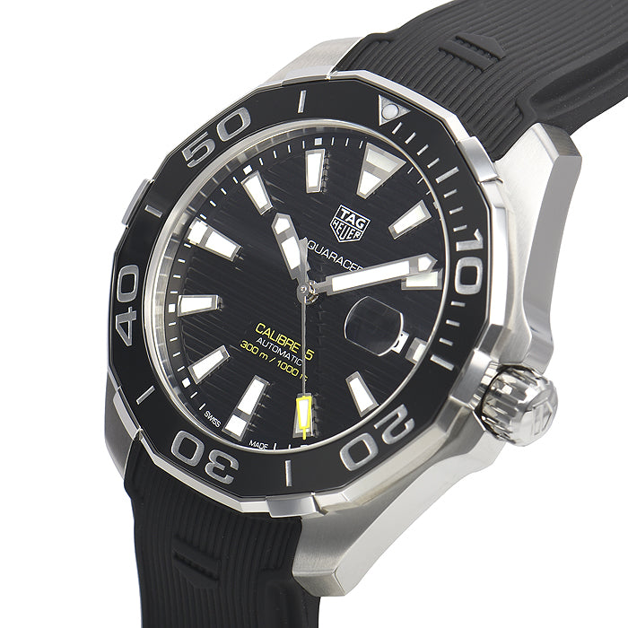 Tag Heuer Aquaracer Calibre 5 Automatic Black Dial Black Rubber Strap Watch for Men - WAY201A.FT6142 Watches Tag Heuer   