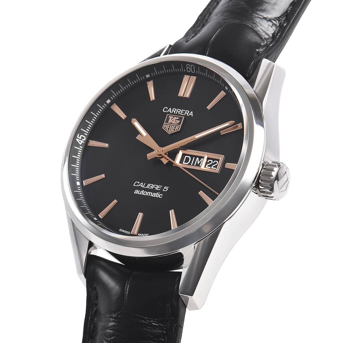 Tag Heuer Carrera Calibre 5 Automatic 41mm Black Dial Black Leather Strap Watch for Men - WAR201C.FC6266 Watches Tag Heuer   