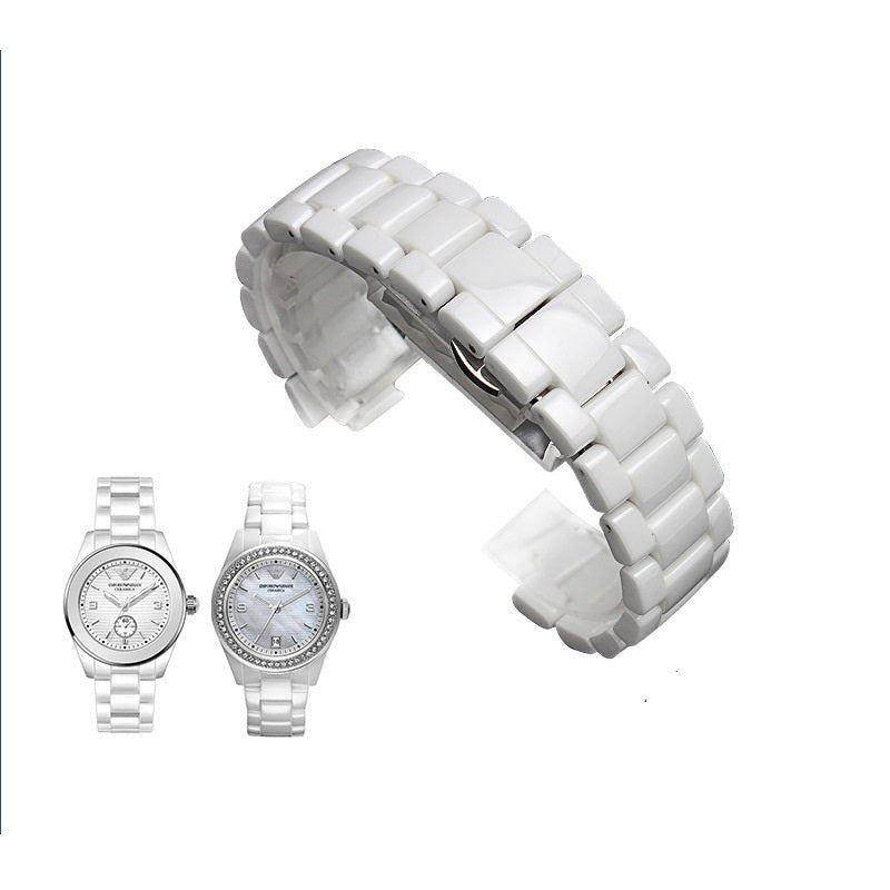 Emporio Armani Ceramica White Mother of Pearl Dial Stainless Steel Strap Watch For Women - AR1426 Watches Emporio Armani   