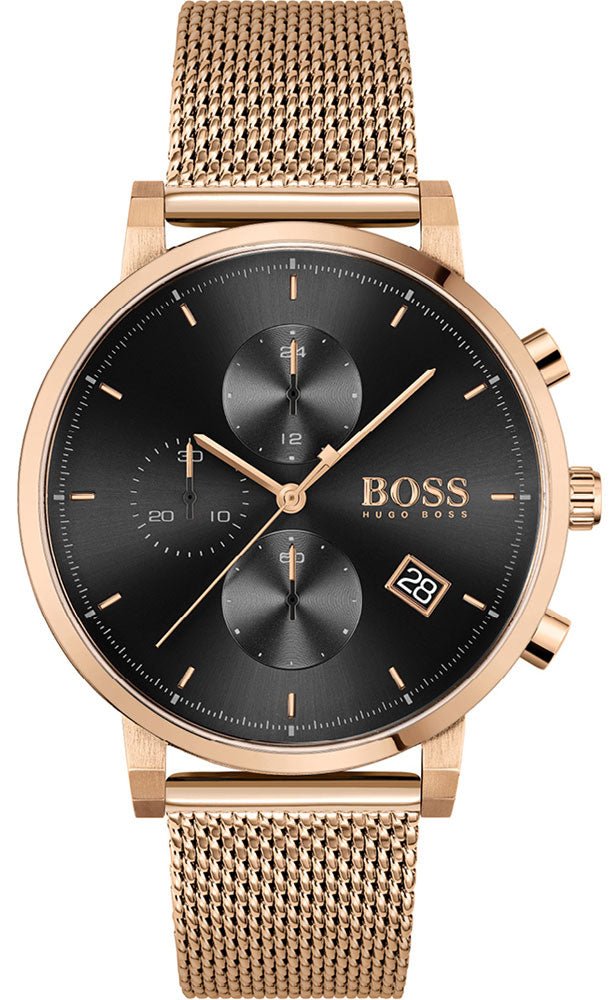 Hugo Boss Integrity Black Dial Gold Mesh Bracelet Watch for Men - 1513808 Watches Hugo Boss   