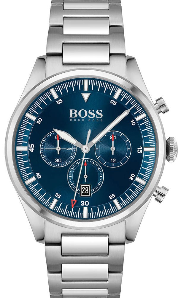 Hugo Boss Pioneer Blue Dial Silver Steel Strap Watch for Men - 1513867 Watches Hugo Boss   