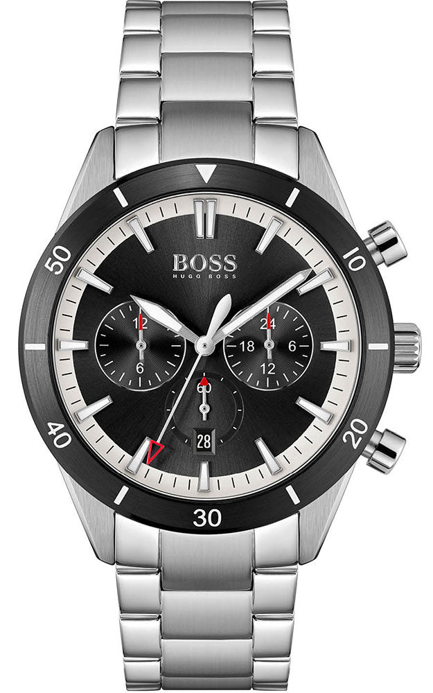 Hugo Boss Santiago Black Dial Silver Steel Strap Watch for Men - 1513862 Watches Hugo Boss   