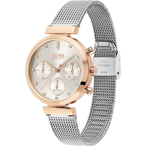 Hugo Boss Flawless Silver Dial Silver Mesh Bracelet Watch for Women -1502551 Watches Hugo Boss   