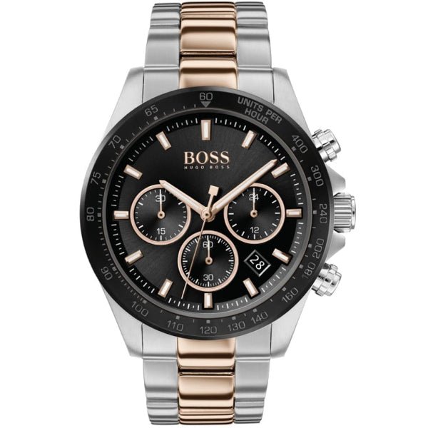 Hugo Boss Here Chronograph Black Dial Two Tone Steel Strap Watch for Men - 1513757 Watches Hugo Boss   