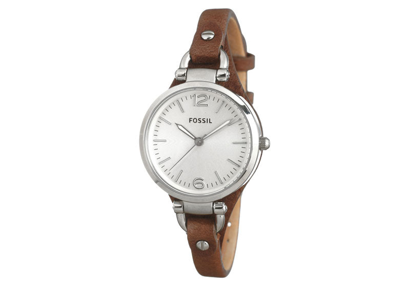 Fossil Georgia White Dial Brown Leather Strap Watch for Women - ES3060 Watches Fossil   