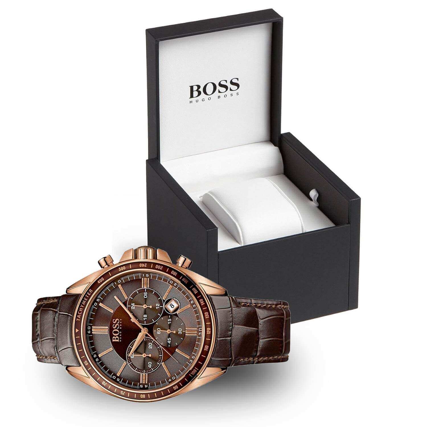 Hugo Boss Driver Sport Chronograph Brown Dial Brown Leather Strap Watch for Men - 1513093 Watches Hugo Boss   