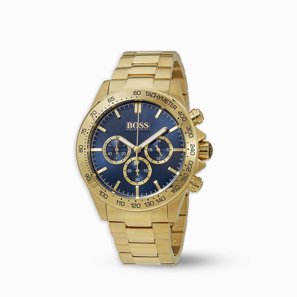 Hugo Boss Ikon Blue Dial Gold Steel Strap Watch for Men - 1513340 Watches Hugo Boss   