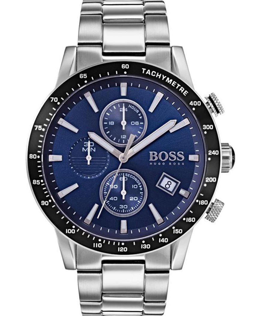 Hugo Boss Rafale Quartz Blue Dial Silver Steel Strap Watch for Men - 1513510 Watches Hugo Boss   