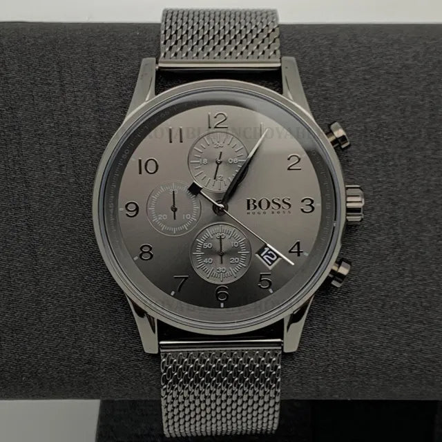 Hugo Boss Navigator Grey Dial Grey Mesh Bracelet Watch for Men - 1513674 Watches Hugo Boss   