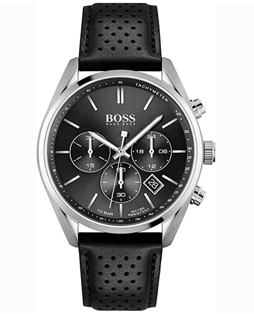 Hugo Boss Champion Black Dial Black Leather Strap Watch for Men - 1513816 Watches Hugo Boss   