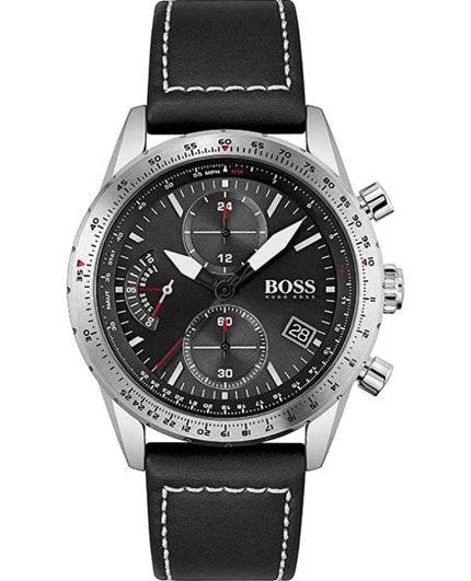 Hugo Boss Pilot Edition Black Dial Black Leather Strap Watch for Men - 1513853 Watches Hugo Boss   