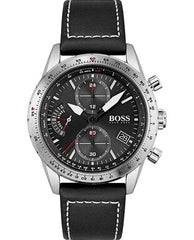 Hugo Boss Pilot Edition Black Dial Black Leather Strap Watch for Men - 1513853 Watches Hugo Boss   