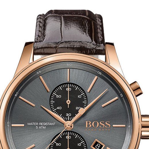 Hugo Boss Jet Grey Dial Brown Leather Strap Watch for Men - 1513281 Watches Hugo Boss   