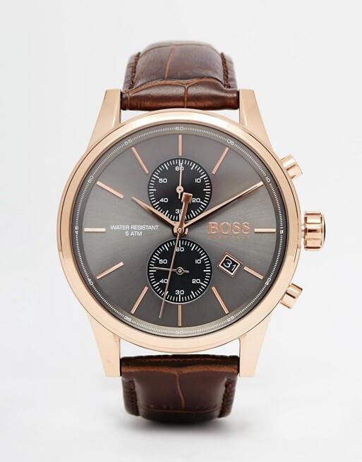 Hugo Boss Jet Grey Dial Brown Leather Strap Watch for Men - 1513281 Watches Hugo Boss   