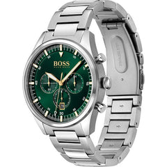 Hugo Boss Pioneer Green Dial Silver Steel Strap Watch for Men - 1513868 Watches Hugo Boss   