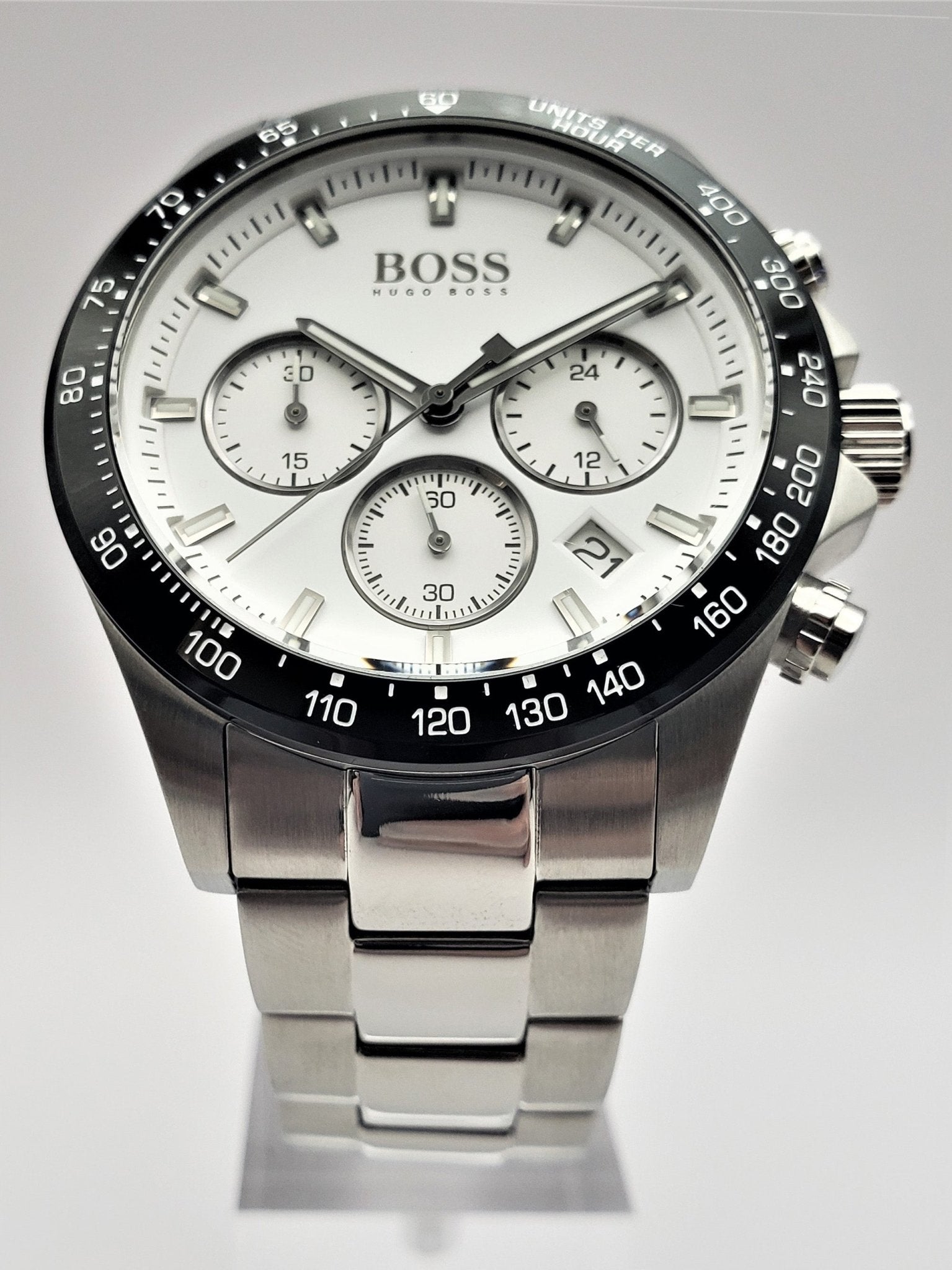 Hugo Boss Hero Chronograph White Dial Silver Steel Strap Watch for Men - 1513875 Watches Hugo Boss   