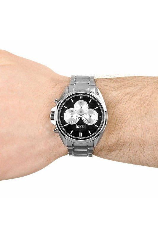 Hugo Boss Driver Black Dial Silver Steel Strap Watch for Men - 1512883 Watches Hugo Boss   