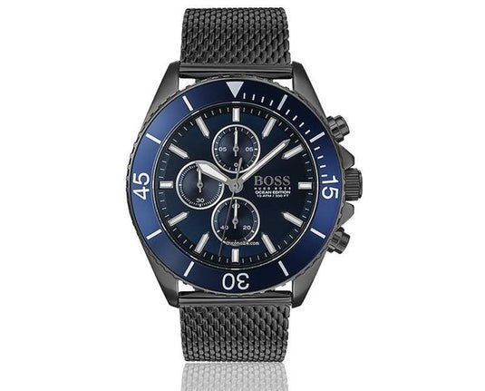 Hugo Boss Ocean Edition Blue Dial Black Mesh Bracelet Watch for Men - 1513702 Watches Hugo Boss   