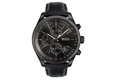 Hugo Boss Grand Prix Black Dial Black Leather Strap Watch for Men - 1513474 Watches Hugo Boss   