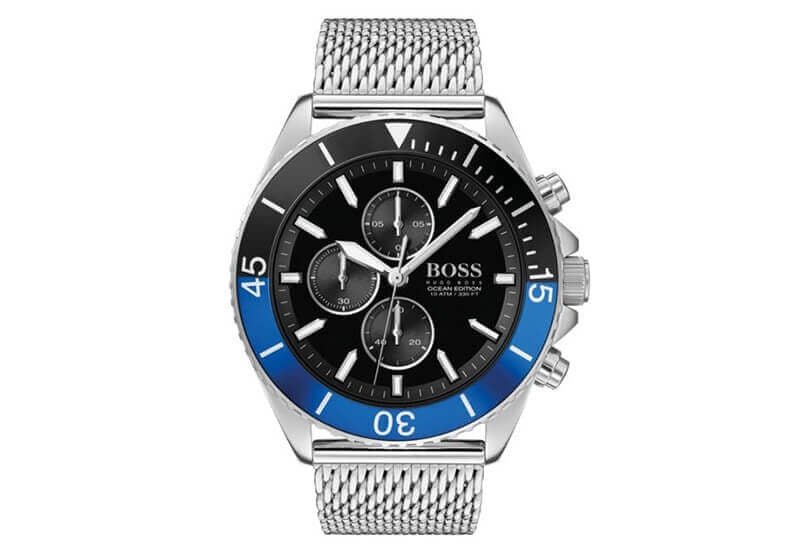 Hugo Boss Ocean Edition Black Dial Silver Mesh Strap Watch for Men - 1513742 Watches Hugo Boss   