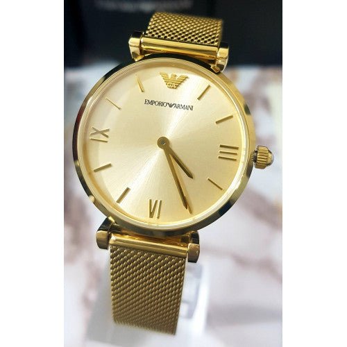 Emporio Armani Retro Gold Dial Gold Mesh Bracelet Watch For Women - AR1957 Watches Emporio Armani   