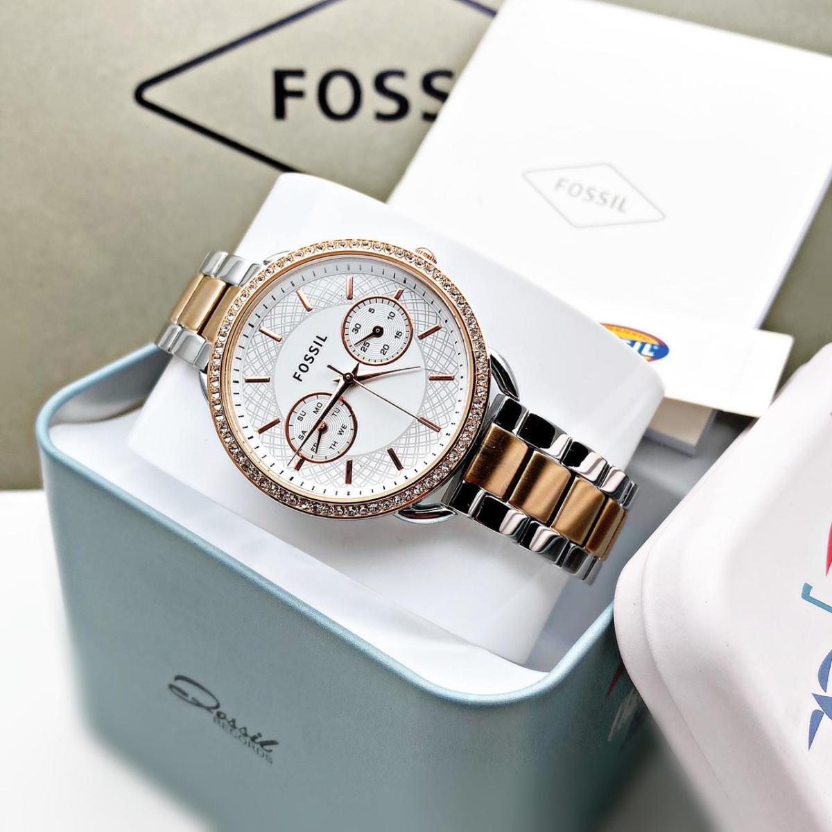 Fossil Tailor White Dial Two Tone Stainless Steel Strap Watch for Women - ES4396 Watches Fossil   