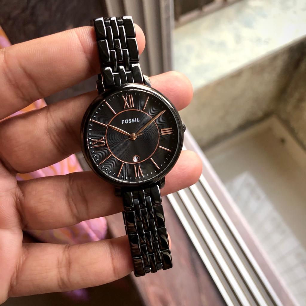 Fossil Jacqueline Black Dial Black Mesh Bracelet Watch for Women - ES3614 Watches Fossil   