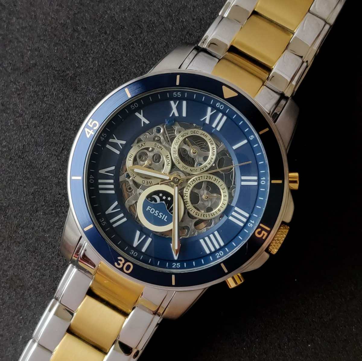 Fossil Grant Sport Automatic Skeleton Blue Dial Two Tone Steel Strap Watch for Men - ME3141 Watches Fossil   