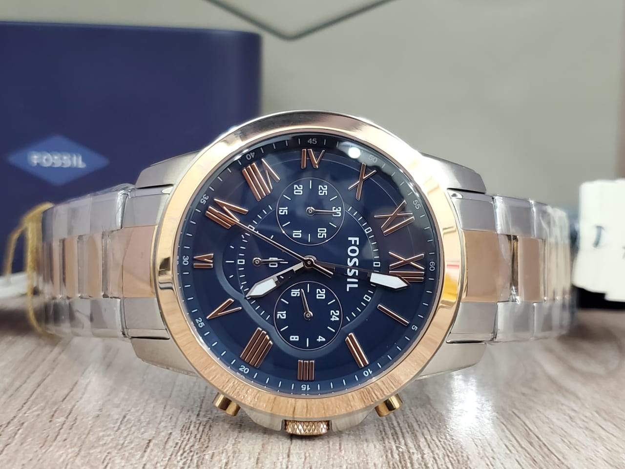 Fossil Grant Chronograph Blue Dial Two Tone Steel Strap Watch for Men - FS5024 Watches Fossil   