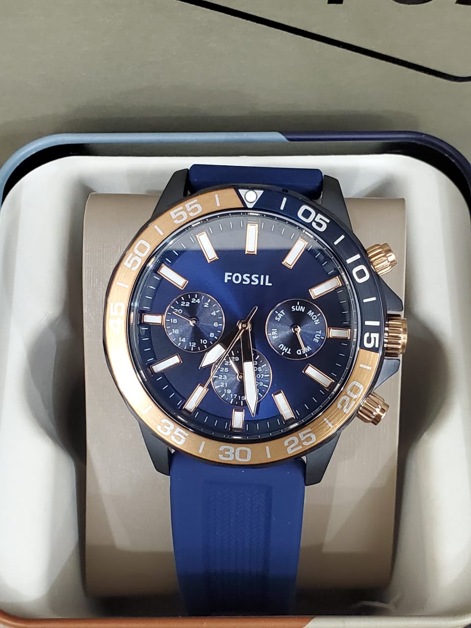 Fossil Bannon Multifunction Blue Dial Blue Silicone Strap Watch for Men - BQ2498 Watches Fossil   