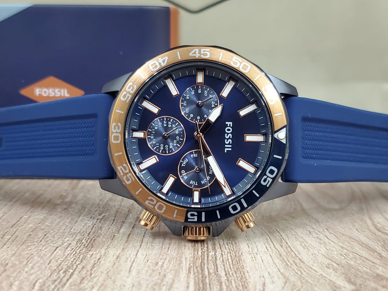 Fossil Bannon Multifunction Blue Dial Blue Silicone Strap Watch for Men - BQ2498 Watches Fossil   