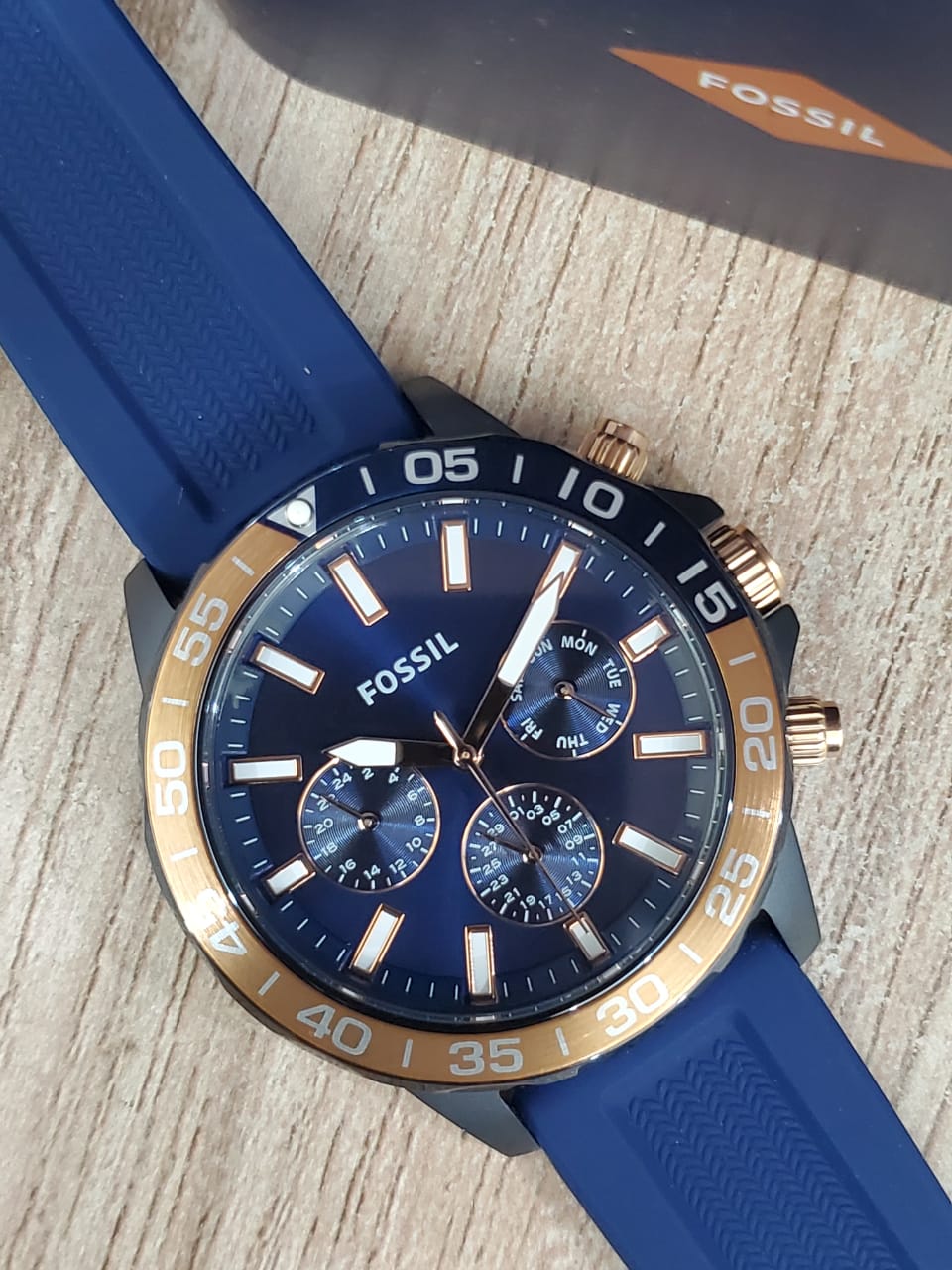 Fossil Bannon Multifunction Blue Dial Blue Silicone Strap Watch for Men - BQ2498 Watches Fossil   