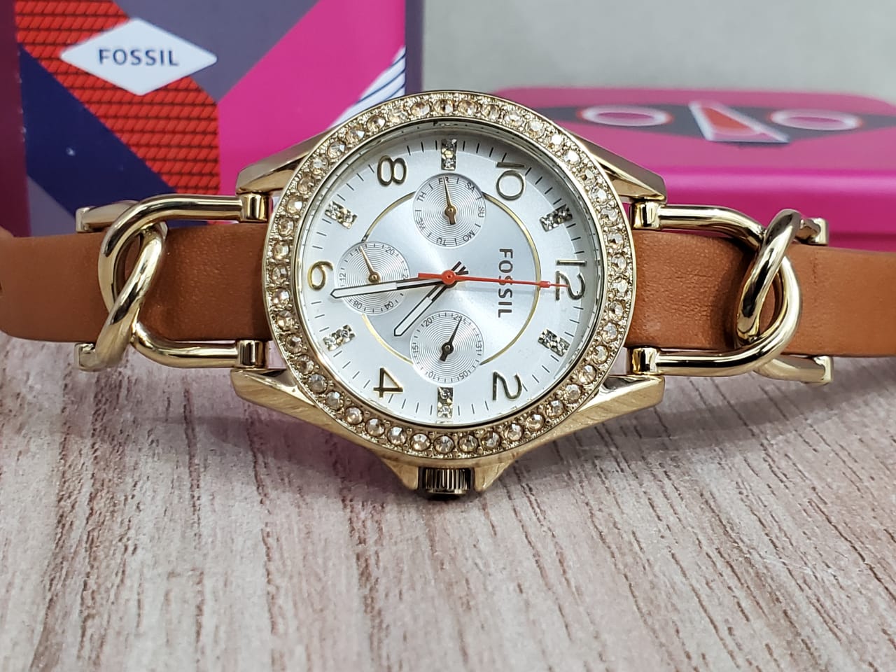 Fossil Riley Multifunction White Dial Orange Leather Strap Watch for Women - ES3723 Watches Fossil   