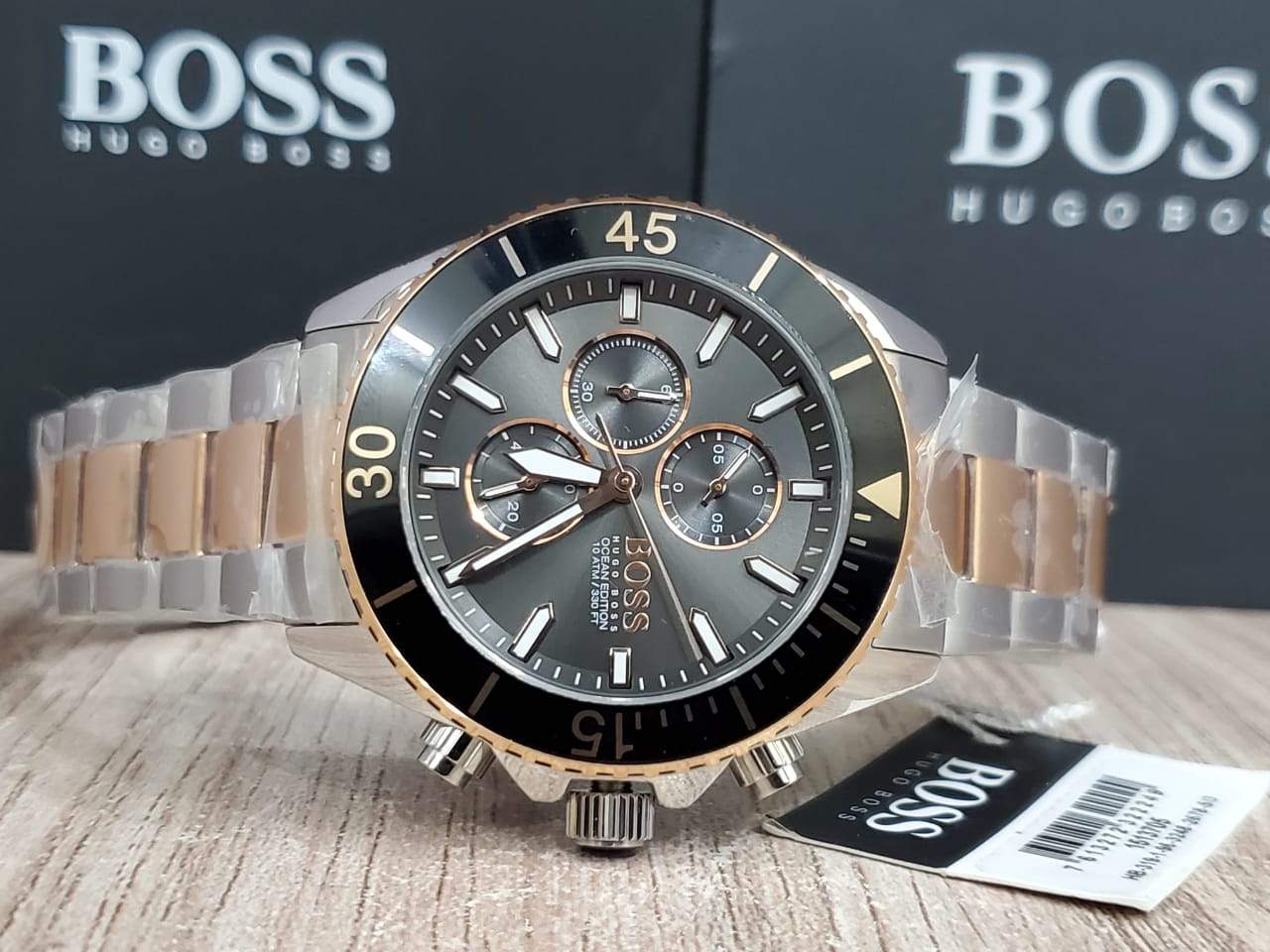Hugo Boss Ocean Edition Black Dial Two Tone Steel Strap Watch for Men - 1513705 Watches Hugo Boss   