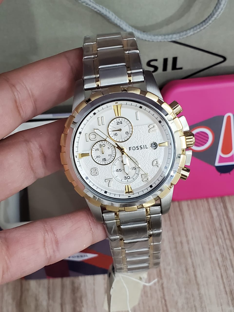 Fossil Dean Chronograph White Dial Silver Steel Strap Watch for Men - FS4795 Watches Fossil   