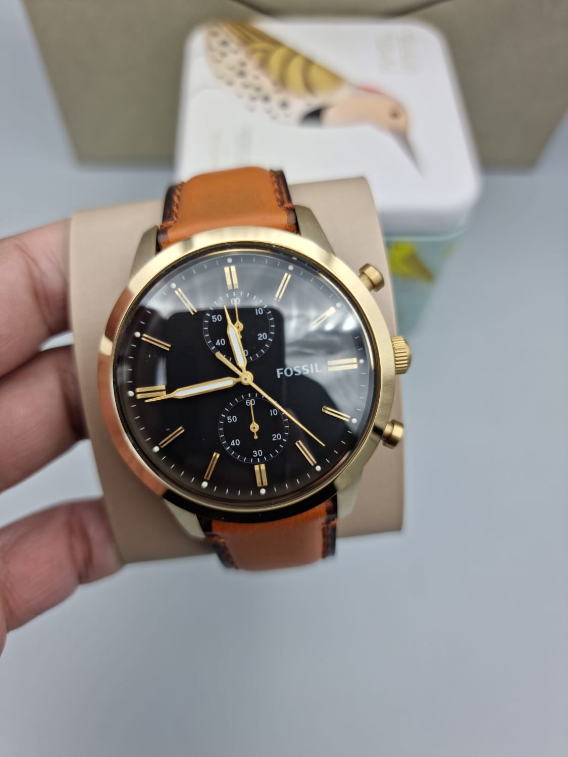 Fossil Townsman Chronograph Black Dial Brown Leather Strap Watch for Men - FS5338 Watches Fossil   