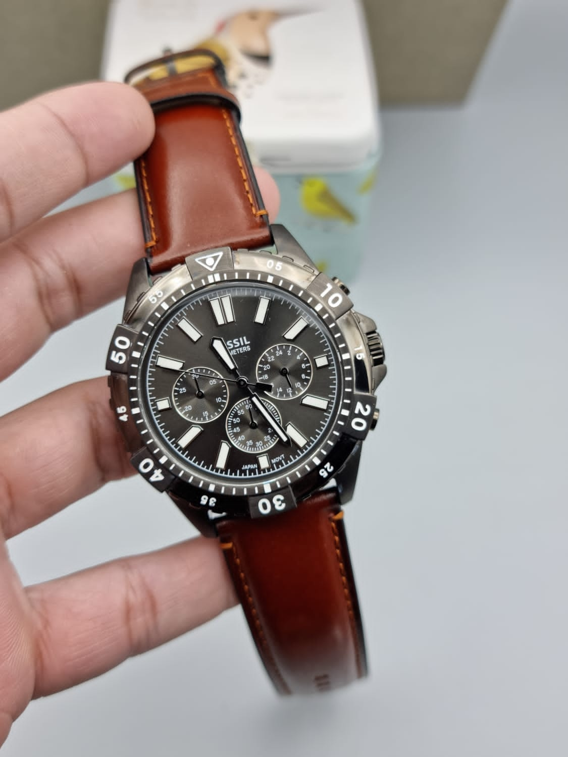 Fossil Garrett Chronograph Grey Dial Brown Leather Strap Watch for Men - FS5770 Watches Fossil   