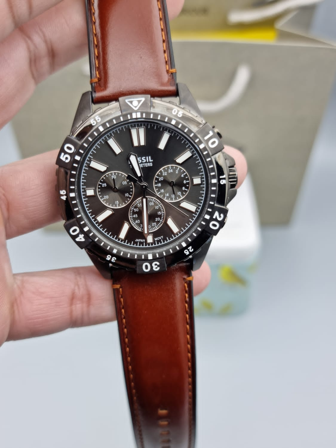 Fossil Garrett Chronograph Grey Dial Brown Leather Strap Watch for Men - FS5770 Watches Fossil   